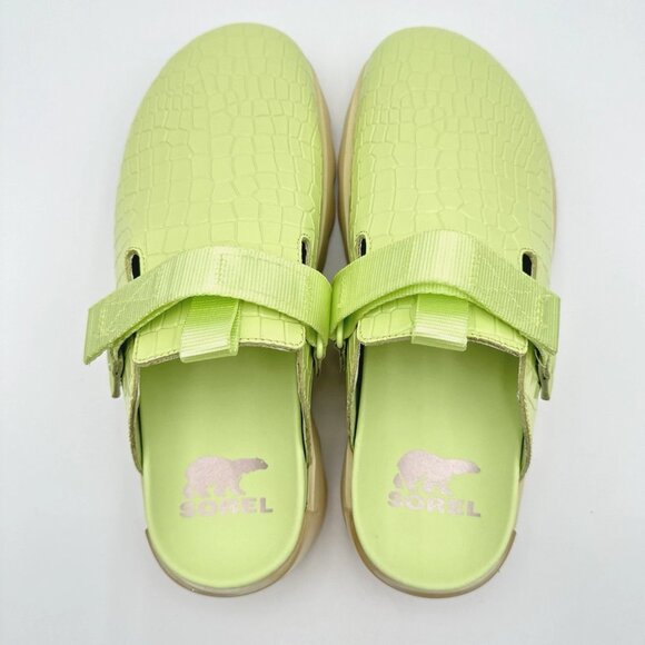 Sorel Women's Viibe Croc Embossed Clog Mule Shoes Slip On Leather Lime Green - Picture 7 of 7
